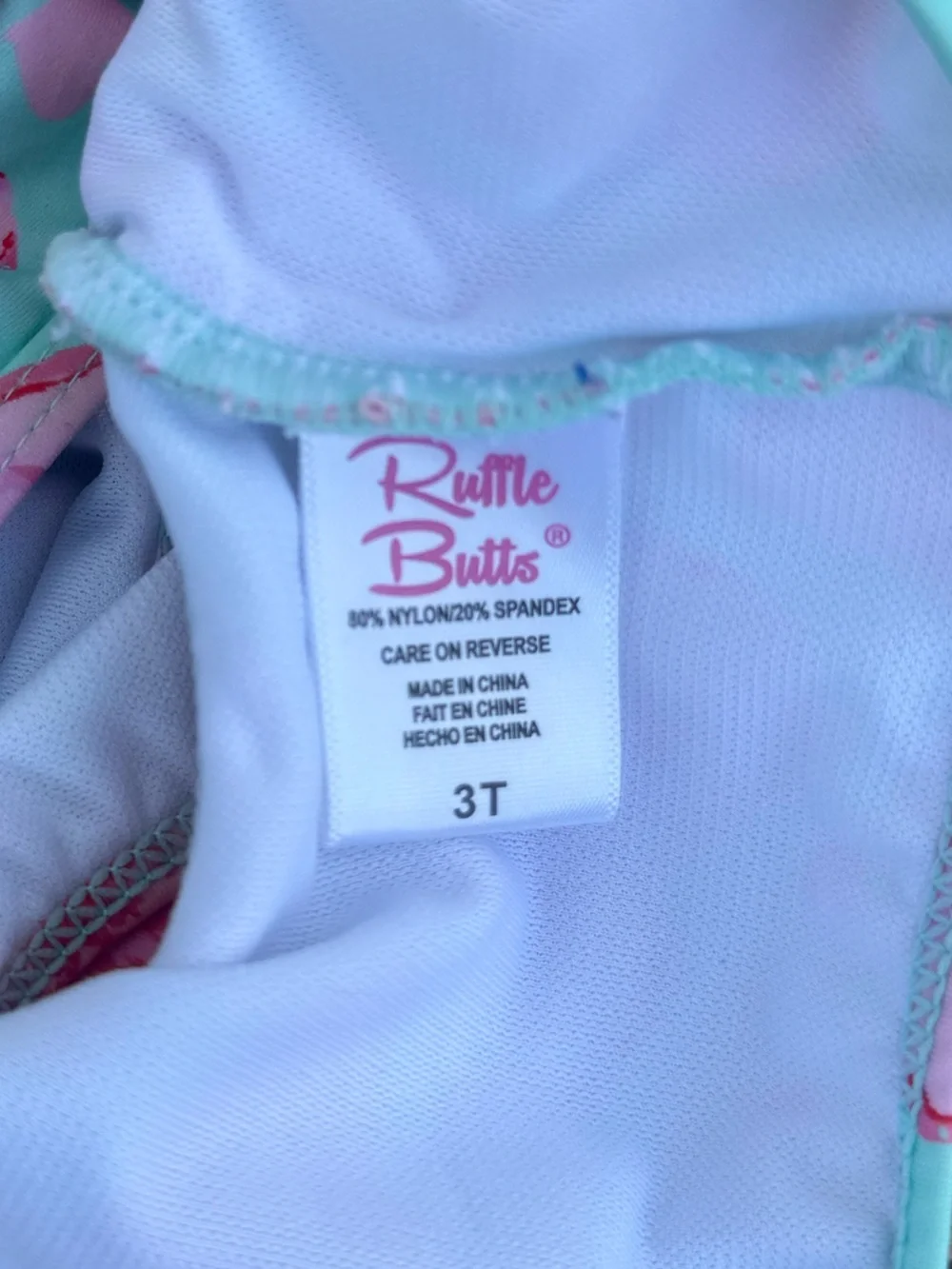 Ruffle Butts Girls Aqua Pink Ruffle Heart Diaper Cover 3T